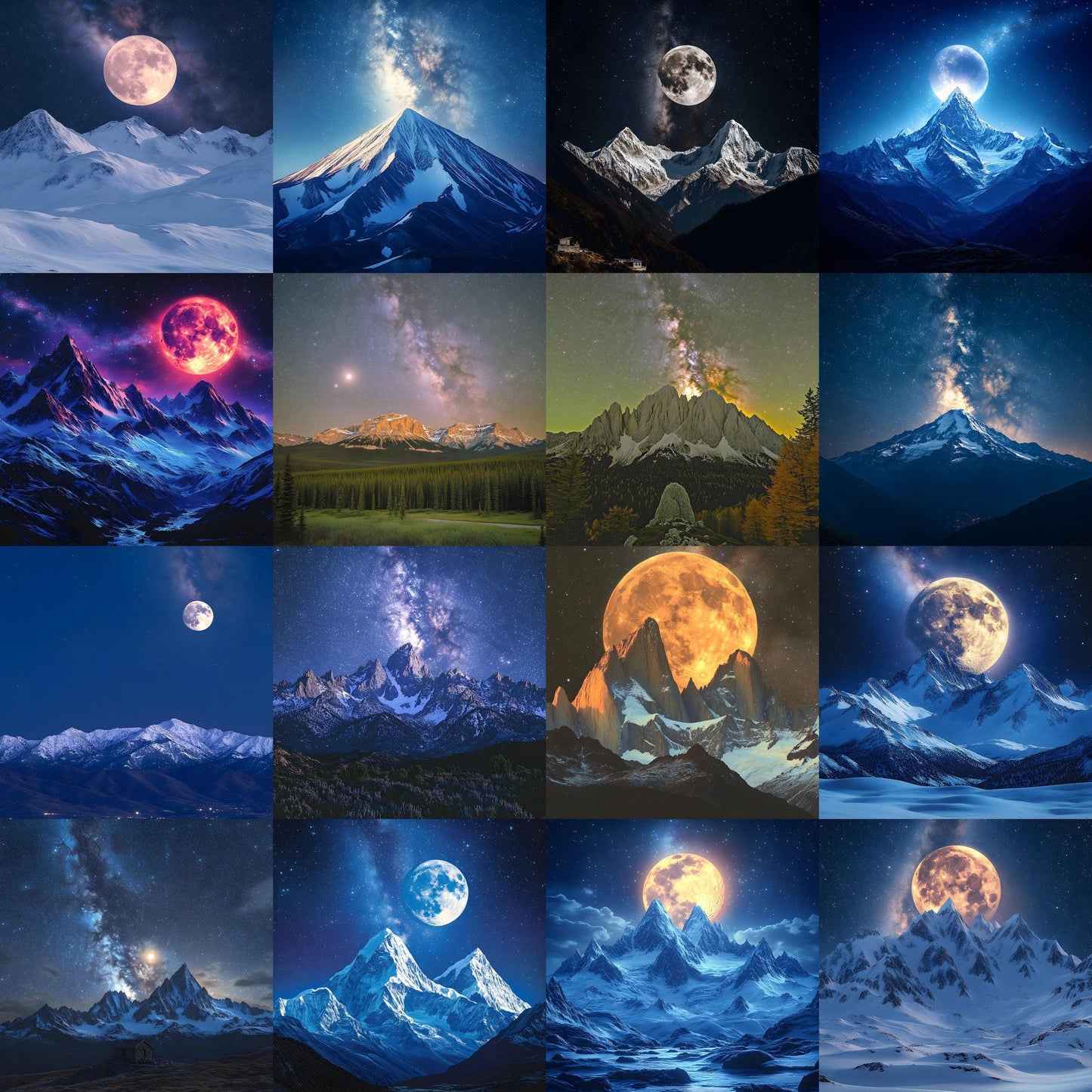 Celestial Moonlit Photography Backdrops - Lunar Landscapes, Starry Peaks, Radiant Moons, Twilight Skies, Nightfall Mountain Backgrounds