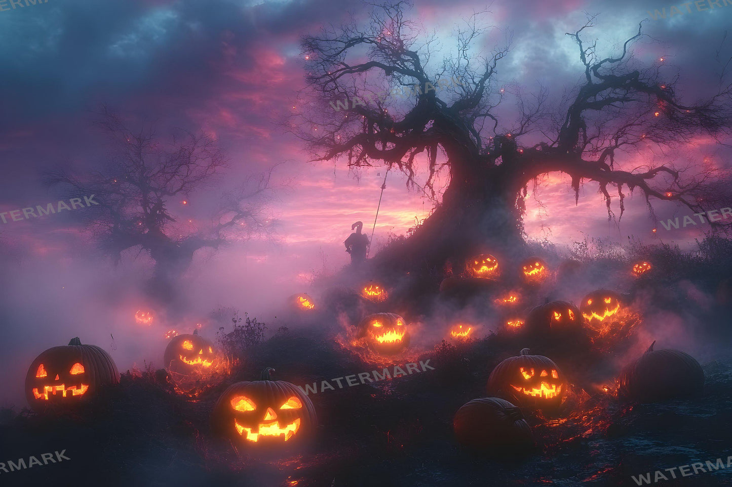 Pumpkin Field Curse Backdrops, Spooky Halloween Digital Backgrounds, Haunted Jack-O'-Lantern Scene, Dark Fantasy Horror Aesthetic