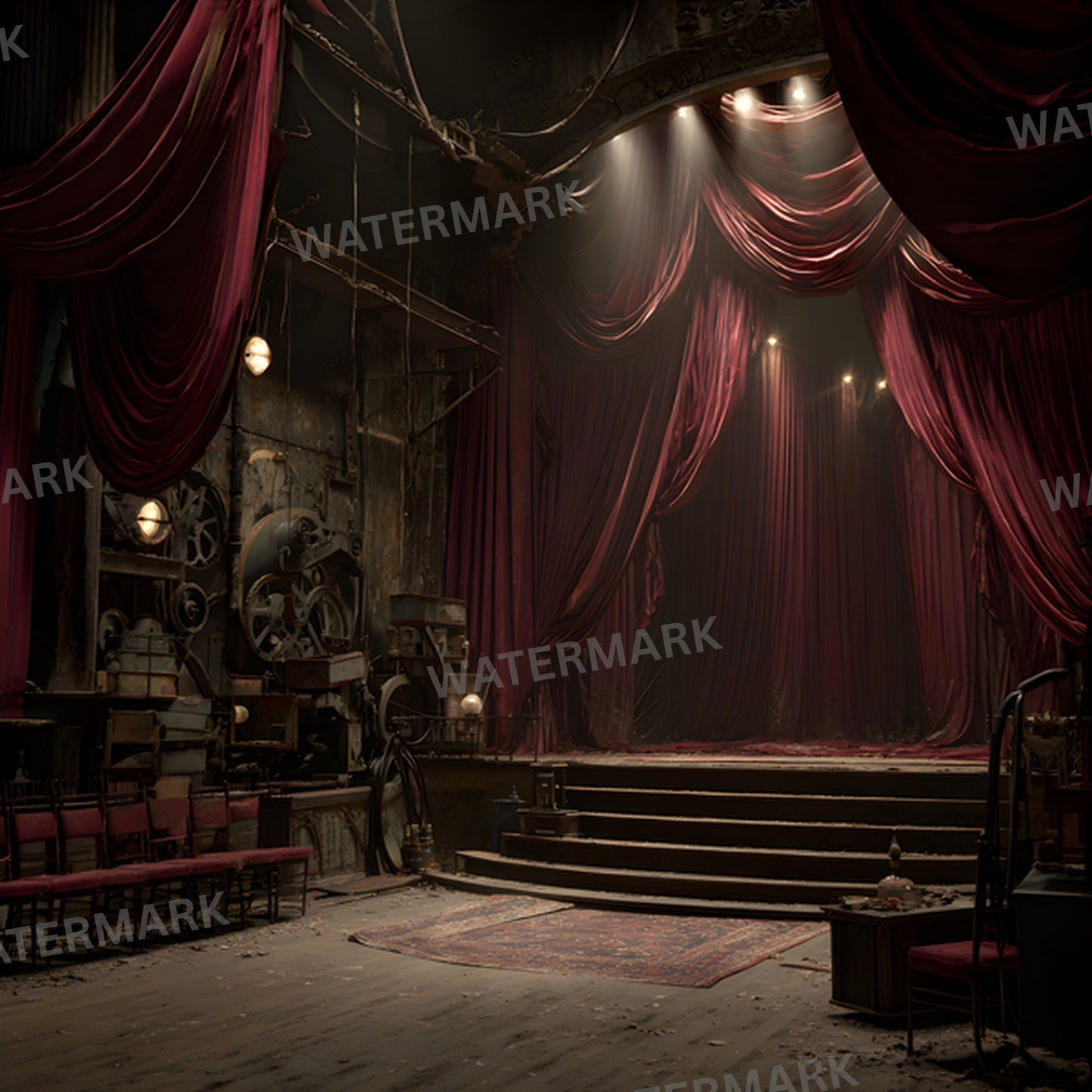 Abandoned Victorian Theater Digital Backdrop, Moody Interior Photography Background, Stage Set, Gothic Theater Design, Dark Academia Digital Art