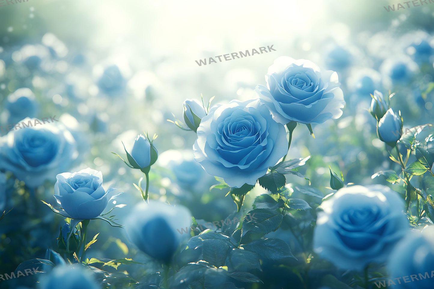 Blue Rose Garden Backdrops, Floral Fantasy Backgrounds, Dreamy Digital Overlays - Floral Backdrops - Wedding, Maternity Backdrop, Garden