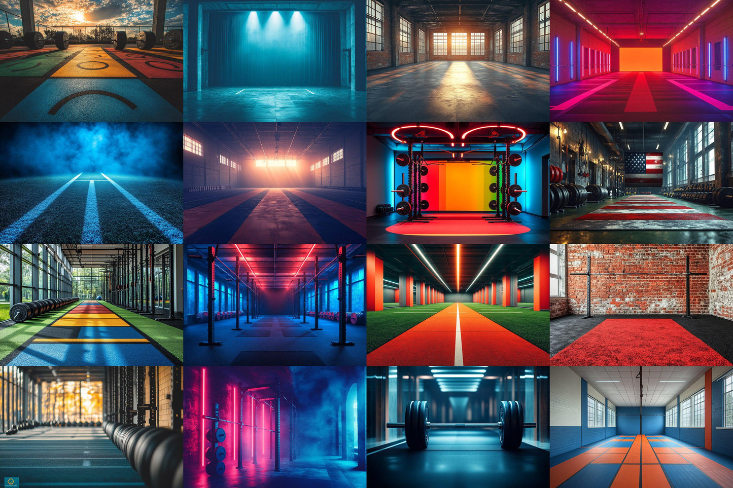 Crossfit Studio Backdrops, Modern Fitness Gym Interiors, Industrial Workout Spaces, Athletic Training Digital Backgrounds