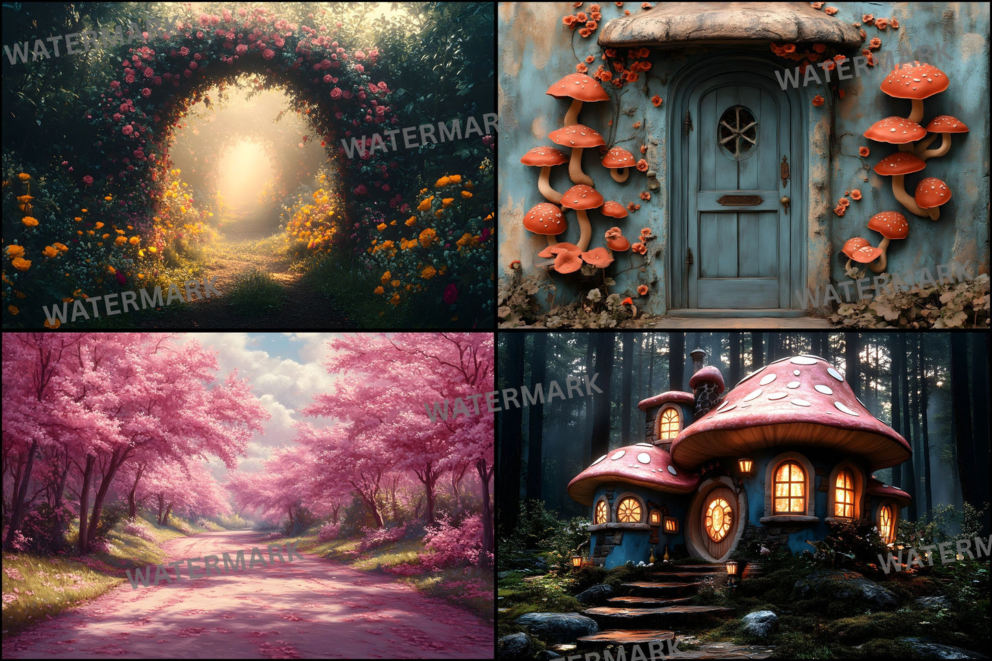 Alice in Wonderland Backdrop Set, Fantasy Storybook Digital Backgrounds for Photography, Whimsical Party Photo Booth, Images