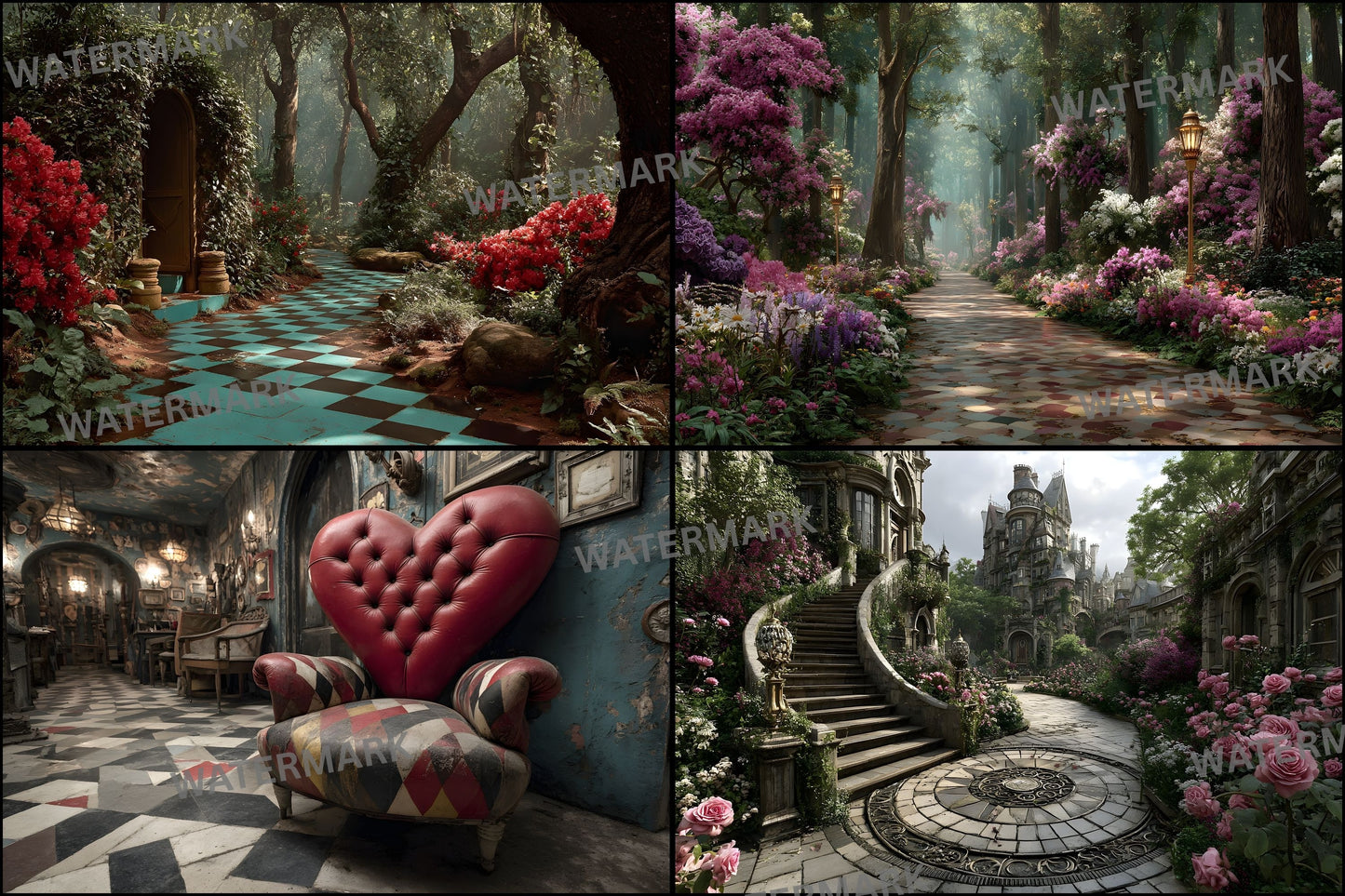 Alice in Wonderland Backdrop Digital Download, Whimsical Wonderland Background, Fantasy Photography Backdrop, Storybook Party, Ratio