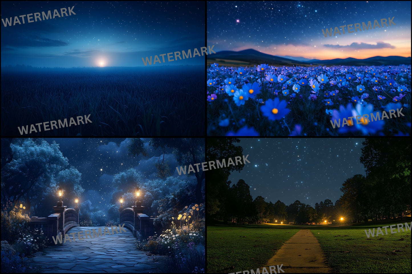 Starry Night Digital Backdrop Bundle, Dreamy Backgrounds for Photography, Celestial Photo Overlays, Magical Night Sky Scenes, LBXD