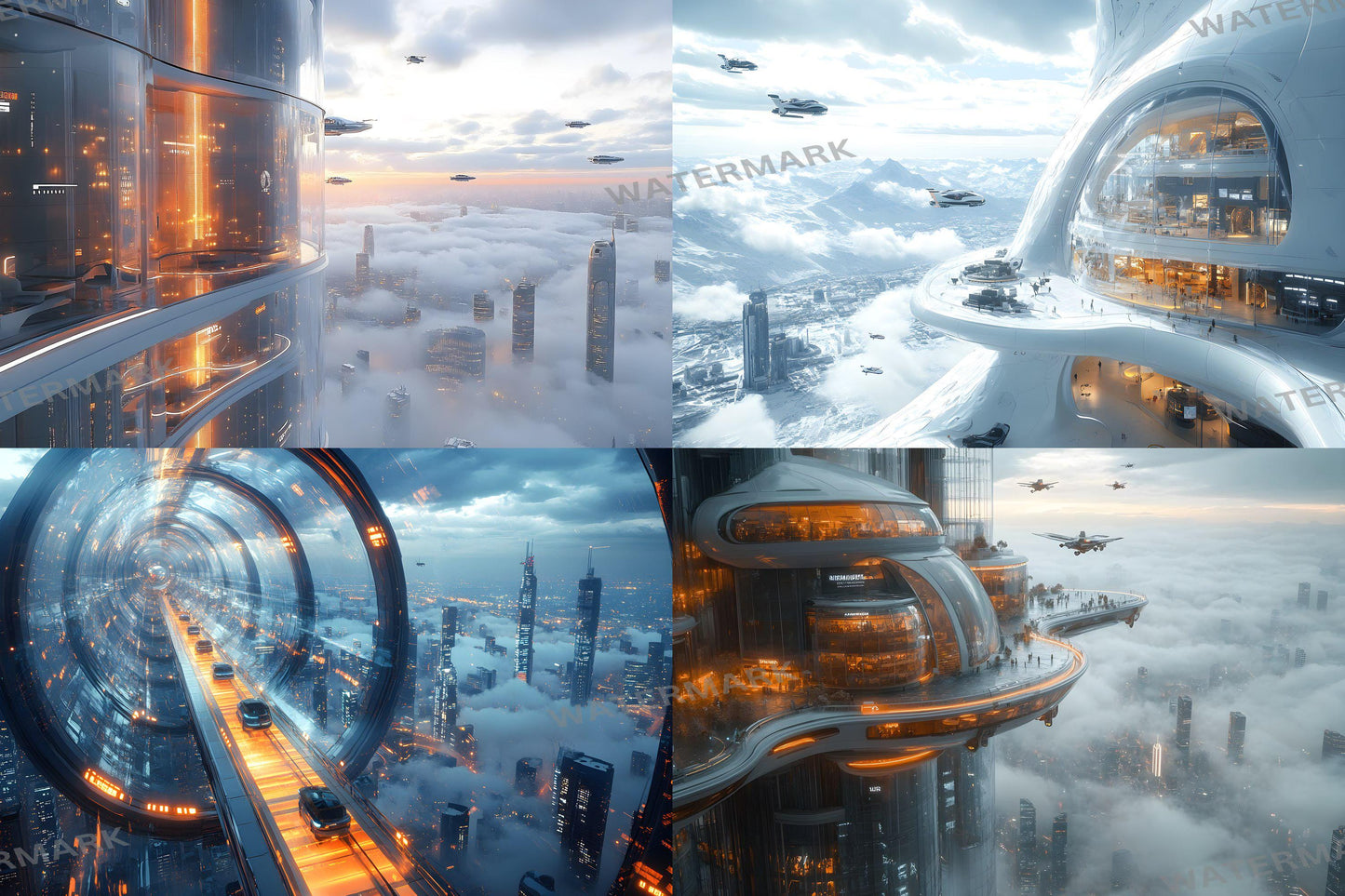 Futuristic Transit Hub Backdrops, Digital Sci-Fi Backgrounds, Hi-Tec City Aesthetic, Photoshop Overlays - Futuristic City Backgrounds
