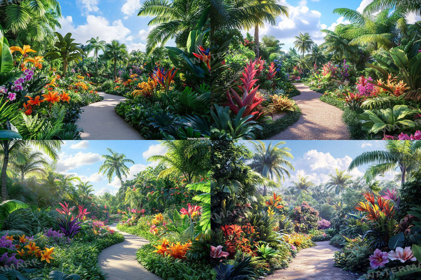 Tropical Bloom Backdrop: 5PNGs for Gorgeous Photography, Lush Floral Textures, Colorful Jungle Digital Backdrops - Overlays