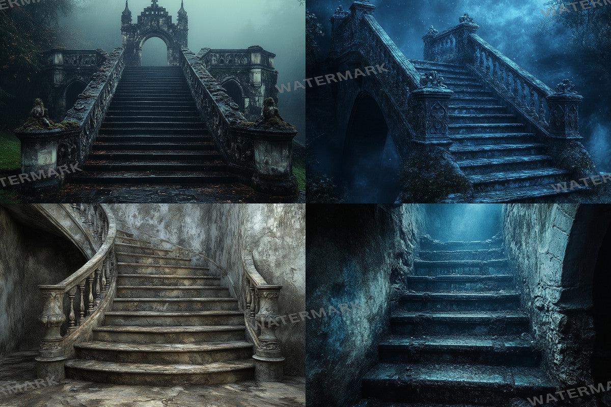 Dark Stone Staircase - Gothic Photography Backdrop - Photoshop Overlay - Haunted Background - Fantasy & Photo Editing - Gothic Backdrops