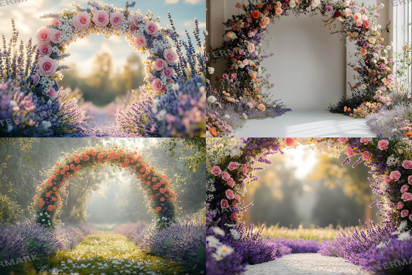 Wildflower Archway Photography Backdrop - Romantic Floral Digital Background for Weddings, Events & Spring Photoshoots