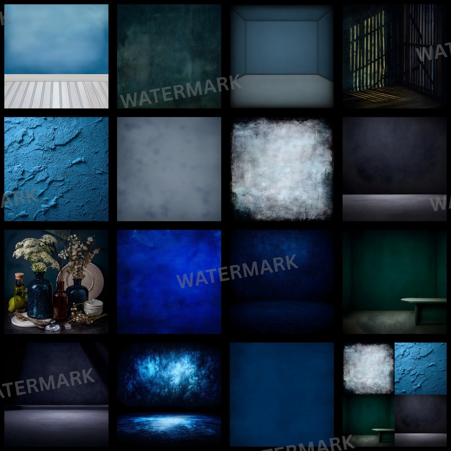 Blue Textured Photography Backdrop, Vignette Wall Digital Background for Portrait Photoshoots, Square Format Fine Art Texture for Photographers