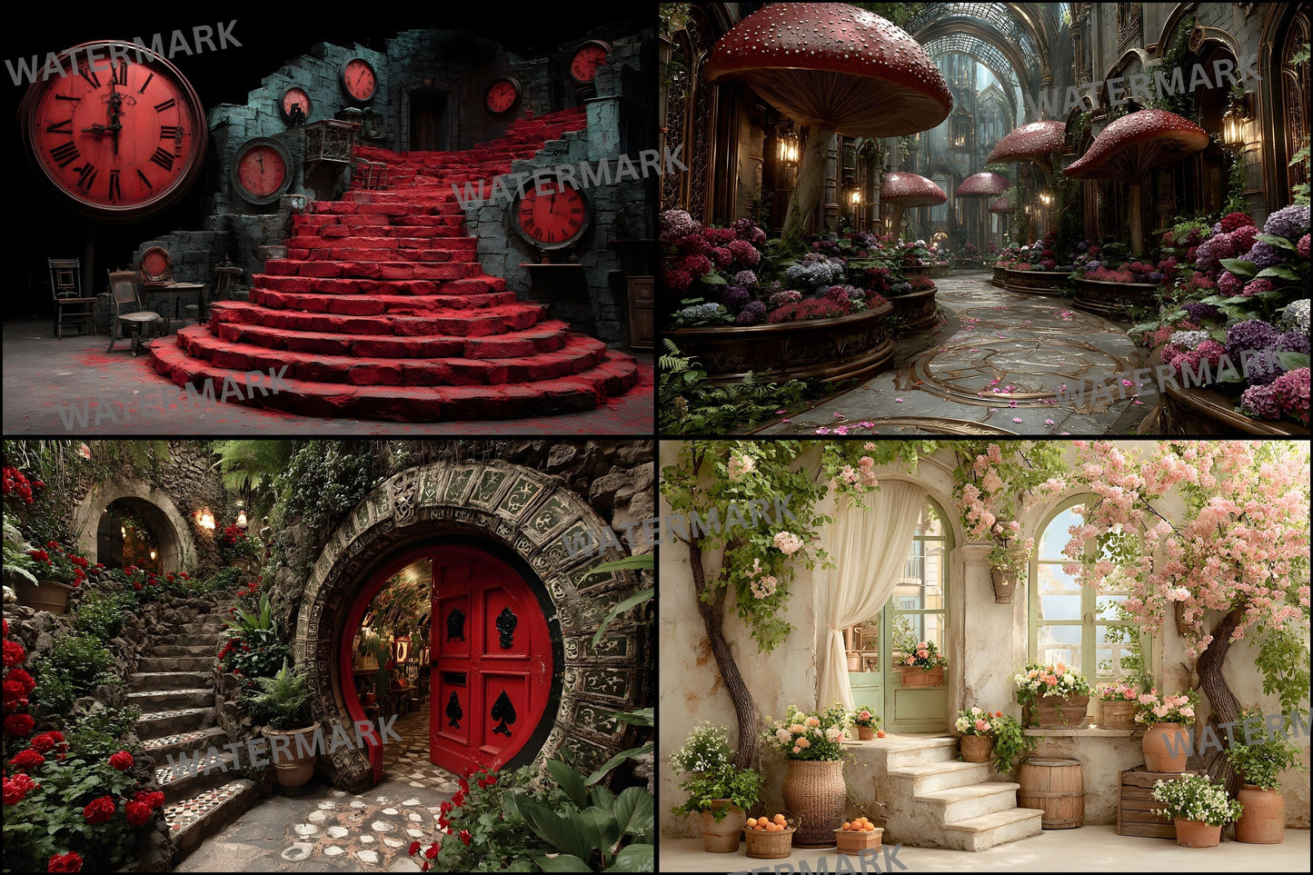 Alice in Wonderland Backdrop Set, Whimsical Digital Backgrounds for Photography, Storybook Theme, Dreamy Photo Prop, Party Decor