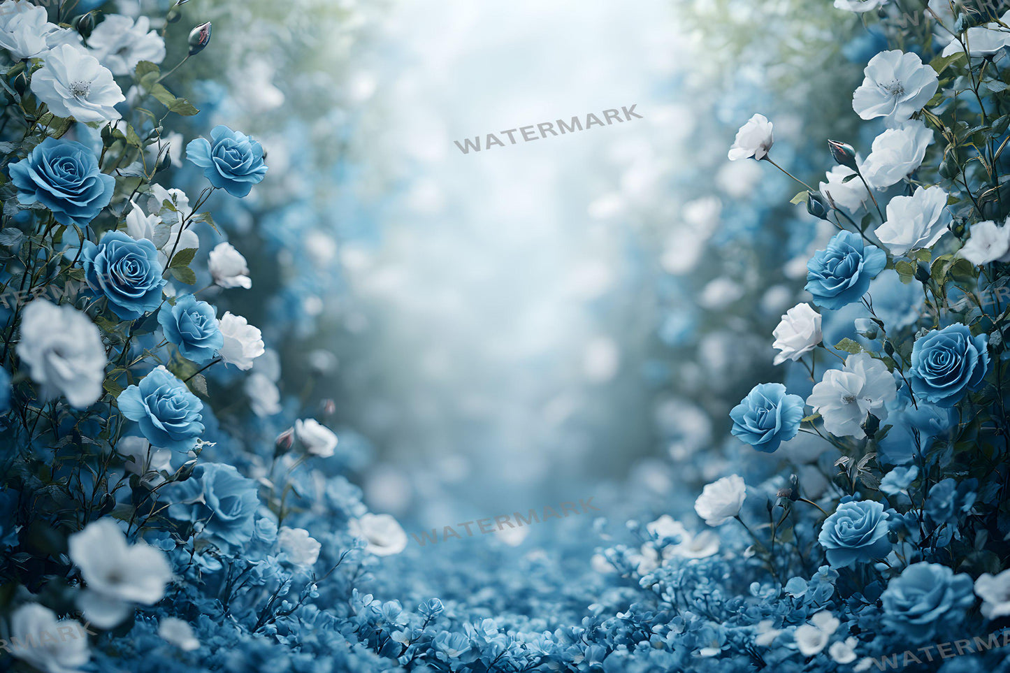 Blue Rose Garden Backdrops, Floral Fantasy Backgrounds, Dreamy Digital Overlays - Floral Backdrops - Wedding, Maternity Backdrop, Garden