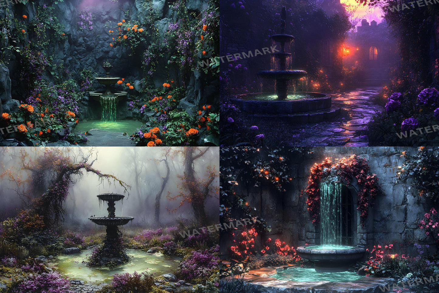 Witch���������s Eerie Garden Backdrops | Spooky Enchanted Forest | Mystical Night Scenes | Halloween Digital Backgrounds - Wizarding School
