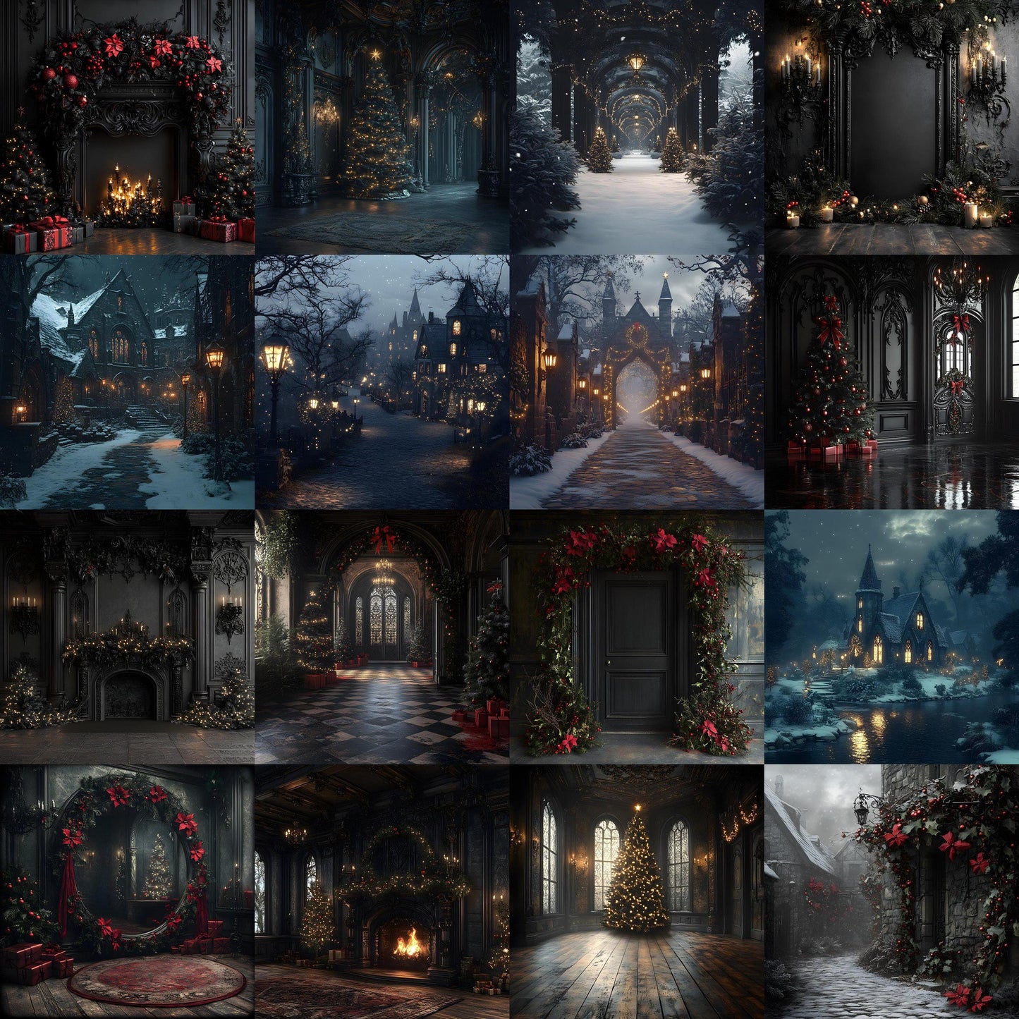 Gothic Christmas Backdrops, Digital Backdrop, Christmas Backdrop, Gothic Dark Festive Digital Download Black Christmas Backgrounds
