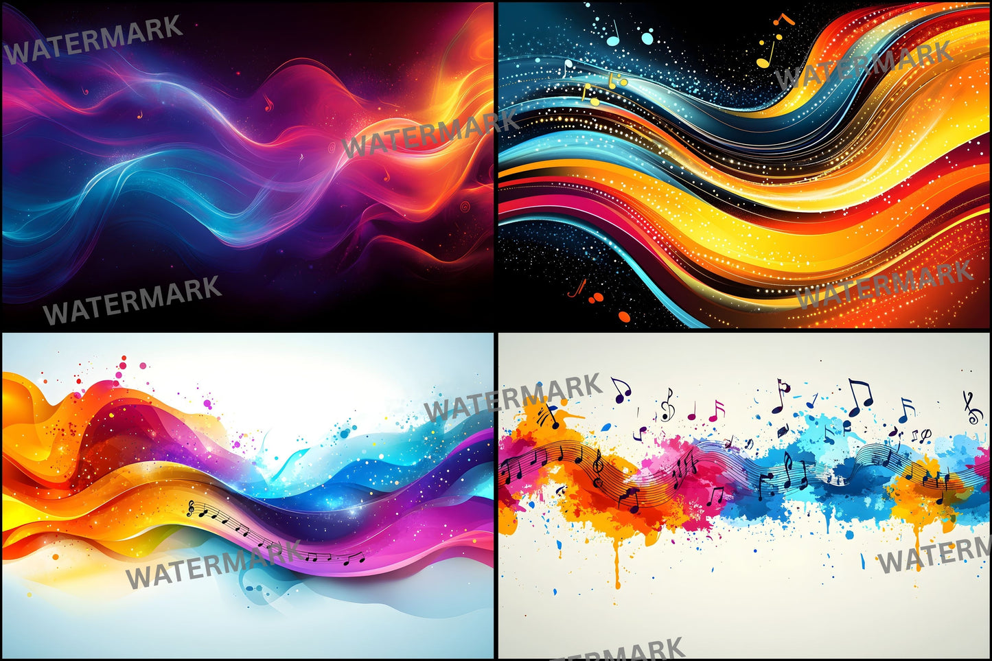 Abstract Music Note Digital Backdrop, Colorful Pattern Background for Musicians, Composers, Photography, Themed Virtual Studio