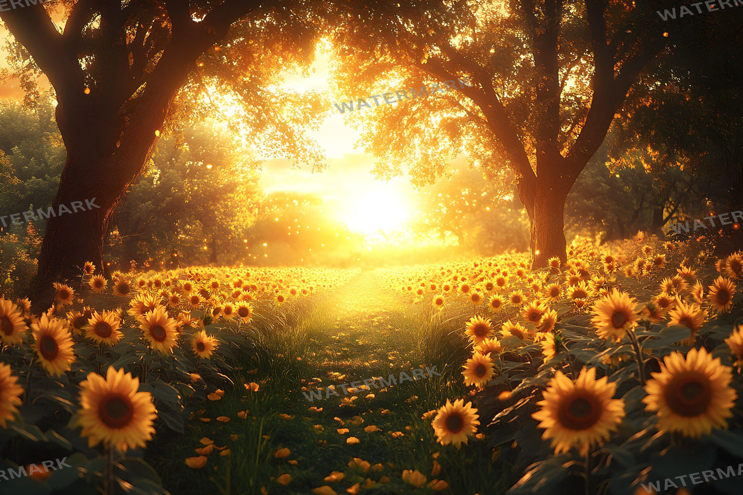 Sunset Sunflowers Backdrops - Golden Hour Field Digital Backgrounds, Rustic Floral Photography Backdrop, Summer Aesthetic