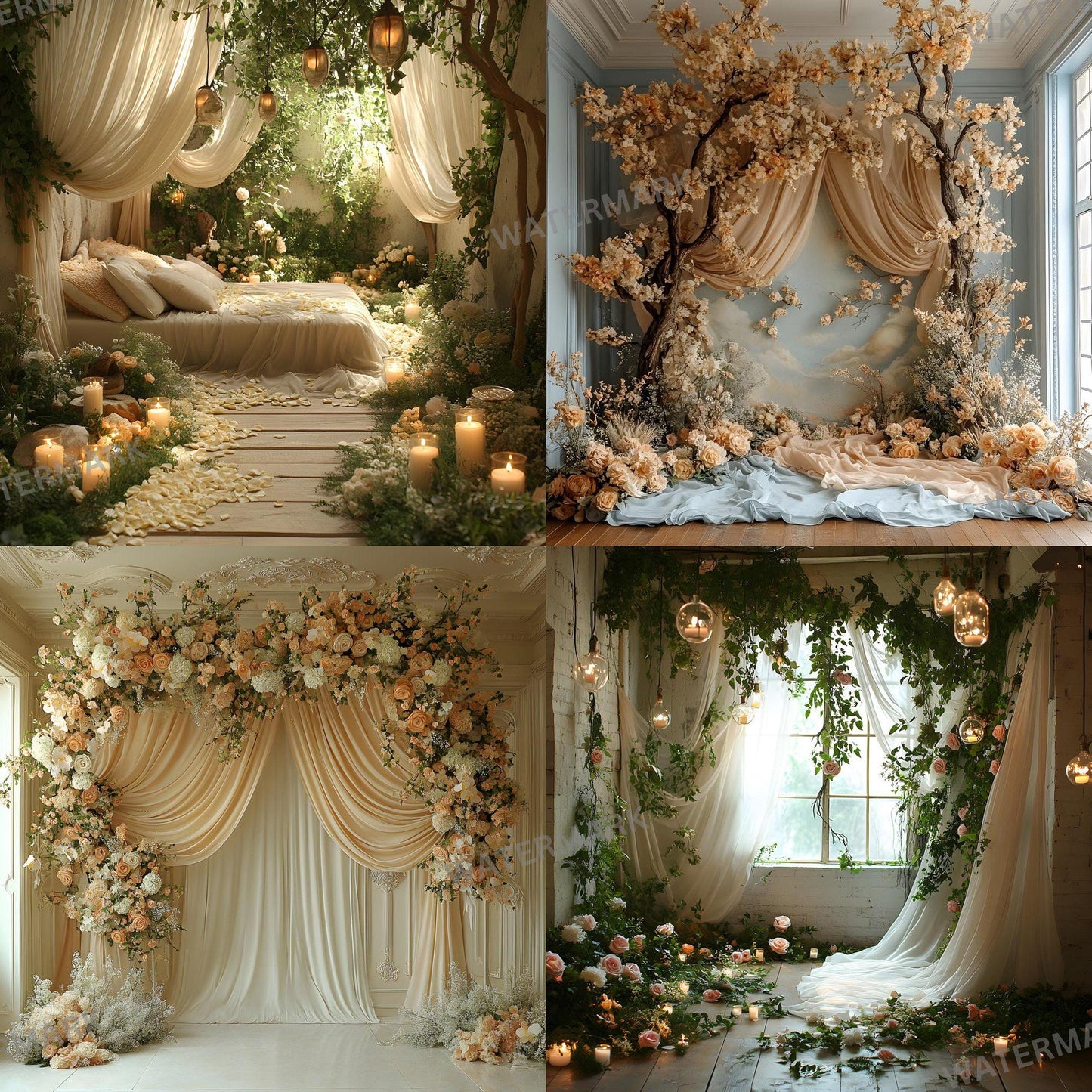Fairytale Wedding Backdrops | Digital Backdrops for Weddings, Floral Backdrops, Photoshop Overlays, Wedding Photography, Floral Backdrops
