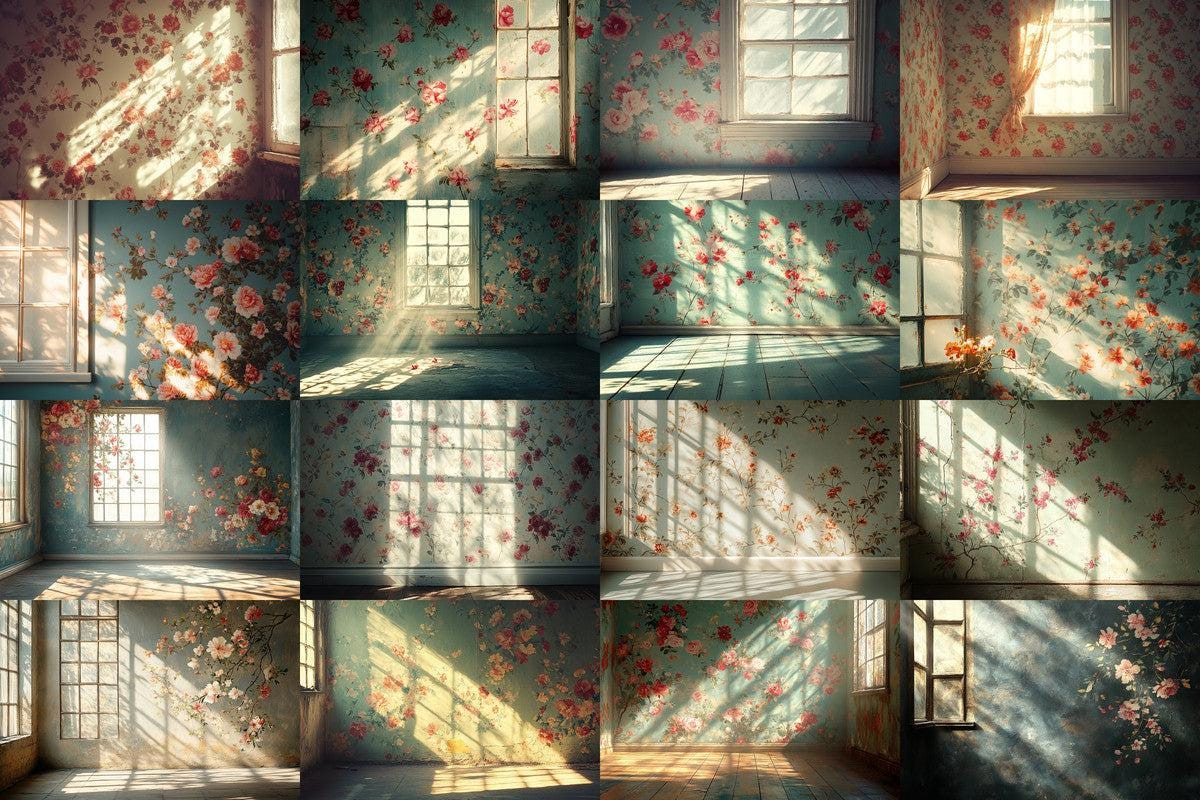 Vintage Floral Wallpaper Backdrops - Textured PNG Designs for Digital Artists Photographers Designers