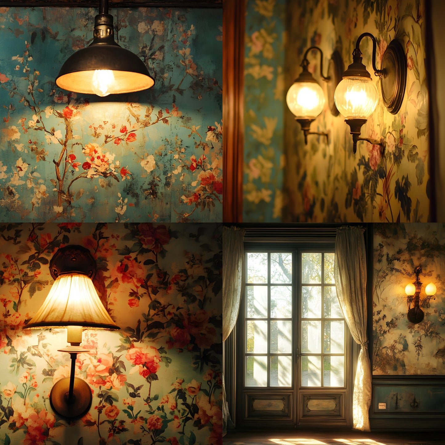 Vintage Wallpaper Room Digital Backdrop, Photography Backgrounds, Antique Interior Photo Prop, High-Resolution Download for Photographers