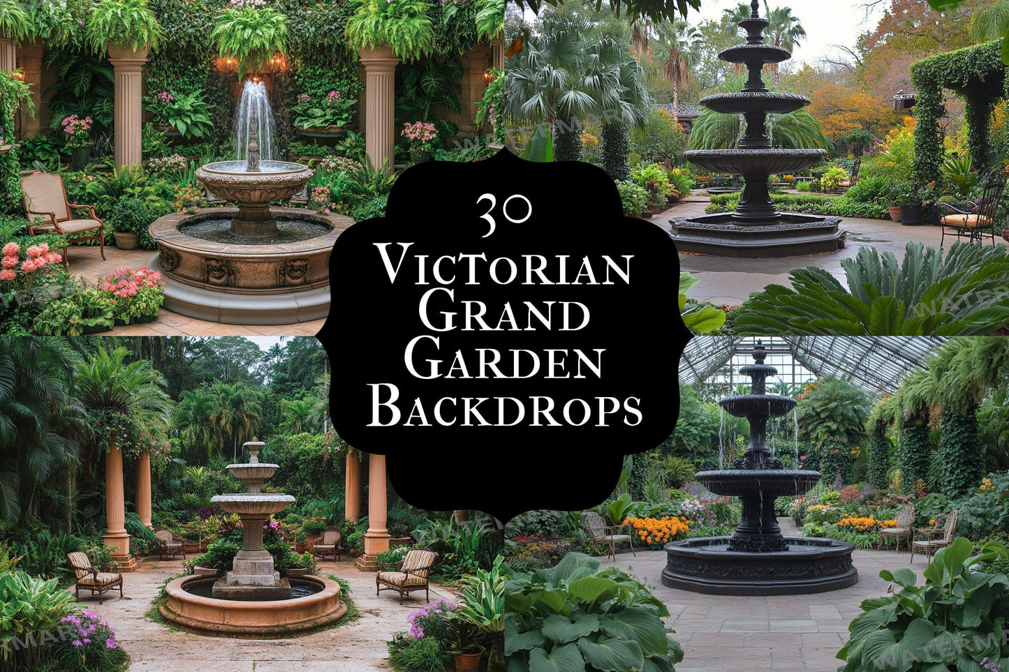 Victorian Garden Backdrop: 3PNGs for Portrait Photography Props, Historical Outdoor Photo Editing, Elegant Floral Digital Backdrops.