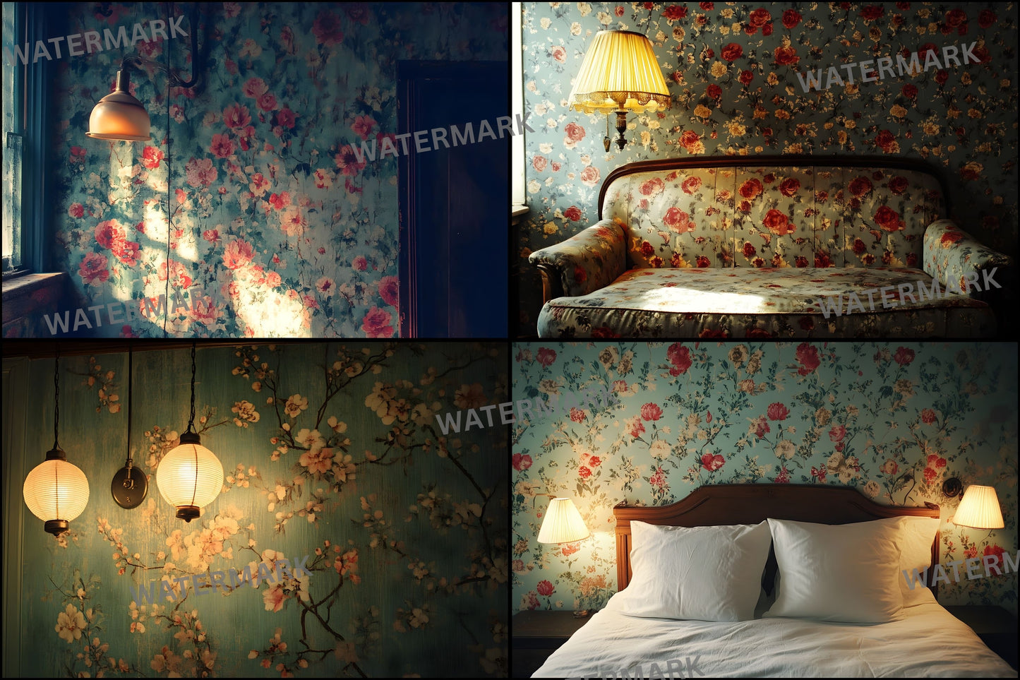 Vintage Wallpaper Room Digital Backdrop, Photography Backgrounds, Antique Interior Photo Prop, High-Res Image for Photographers