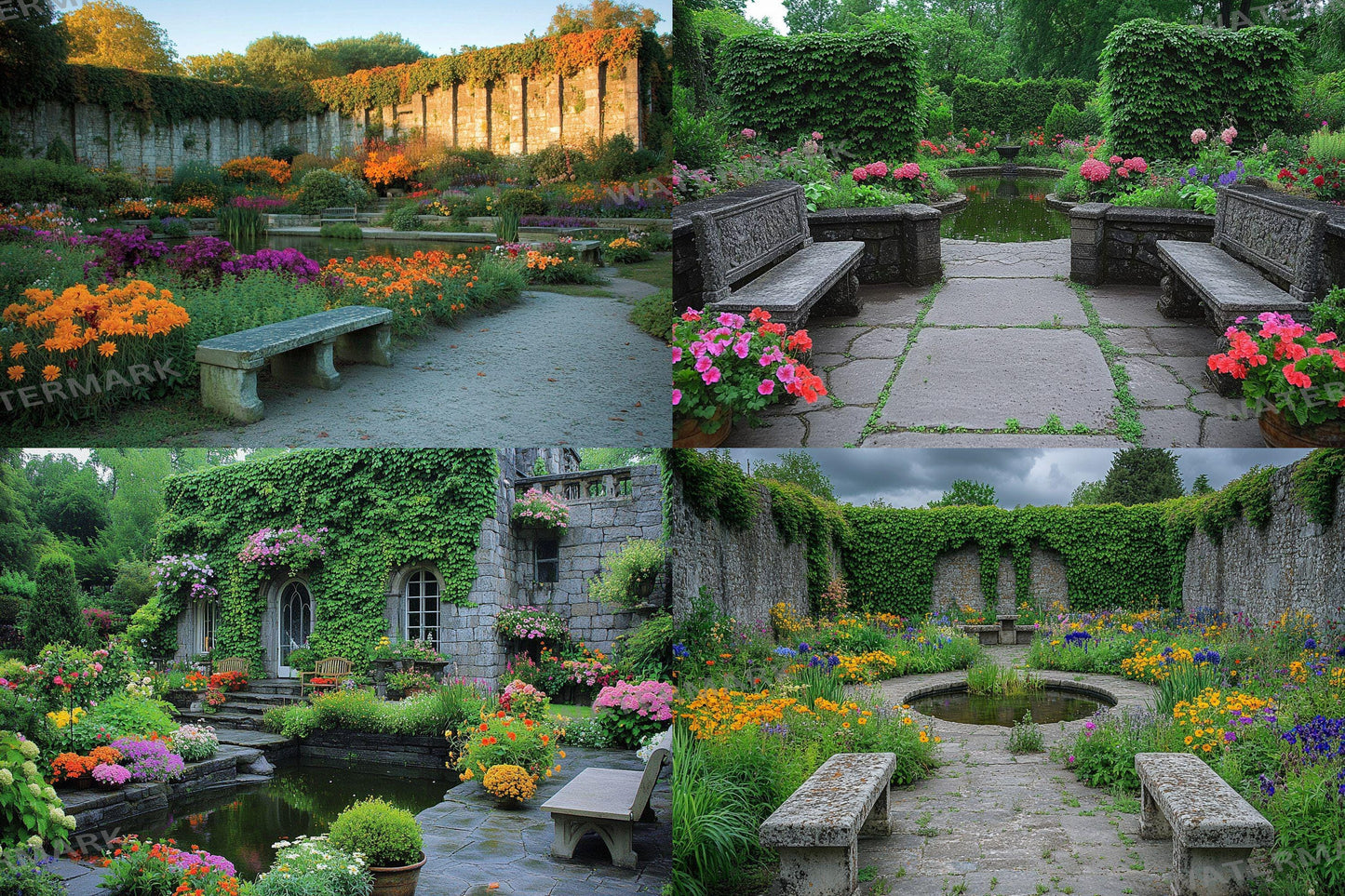 Victorian Walled Garden Backdrop: 1PNGs for Antique Secret Garden Photos, Climbing Rose Brick Wall Scenes, Period Drama Digital Backdrops