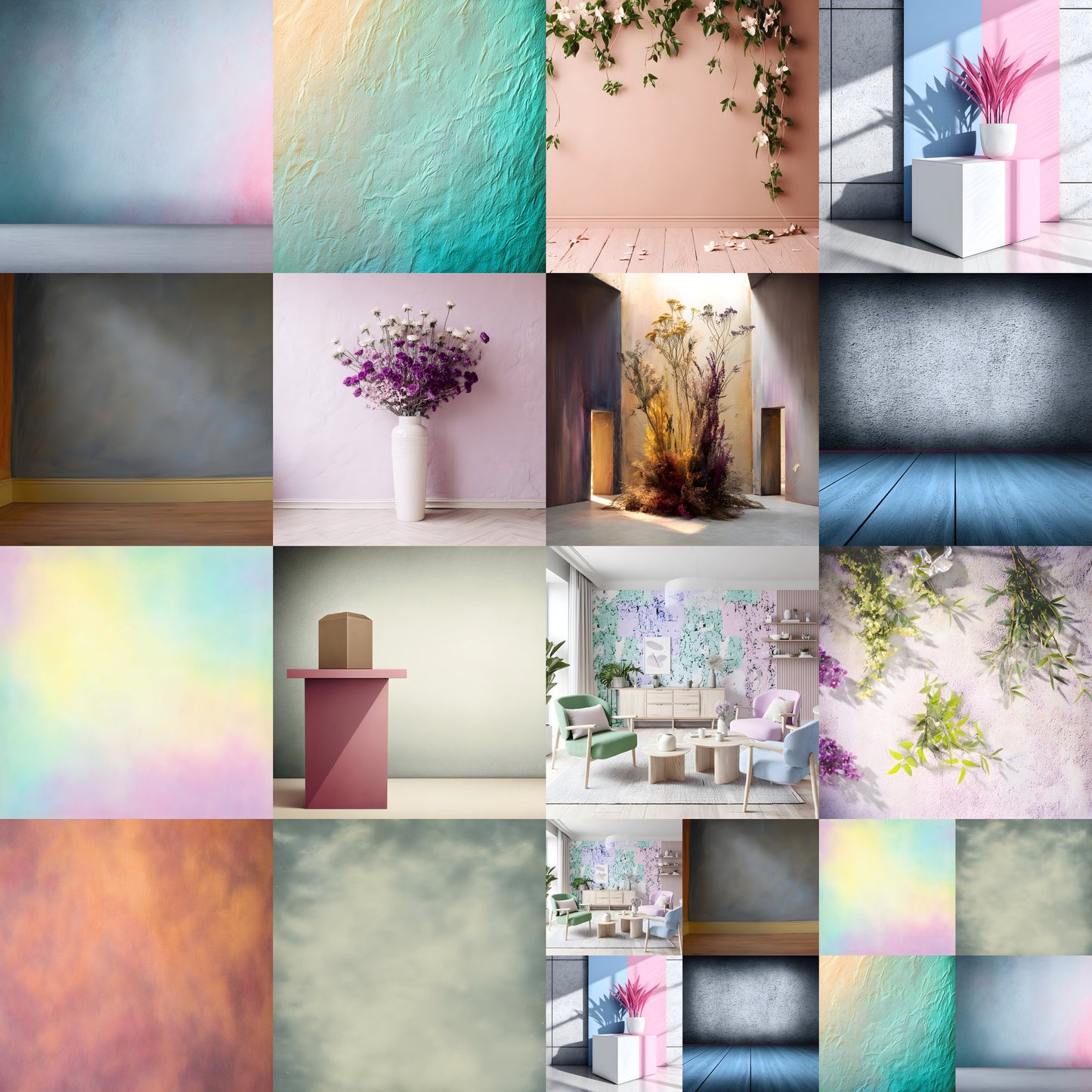 Pastel Photography Backdrop, Textured Wall Digital Background, Vignette Portrait Prop, Square Format for Social Media, Soft Colors Photo Booth