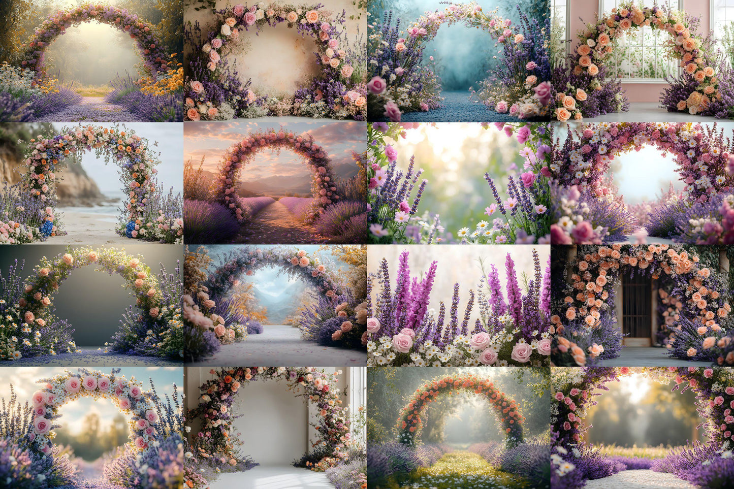 Wildflower Archway Photography Backdrop - Romantic Floral Digital Background for Weddings, Events & Spring Photoshoots