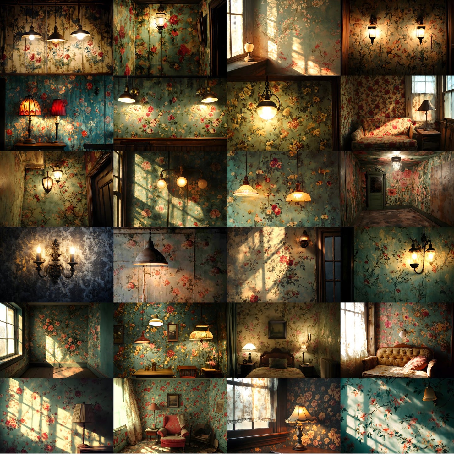 Vintage Wallpaper Room Digital Backdrop, Photography Backgrounds, Antique Interior Photo Prop, High-Res Image for Photographers