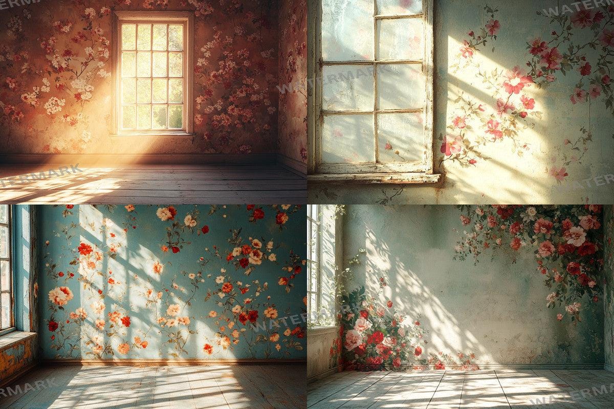 Vintage Floral Wallpaper Backdrops - Textured PNG Designs for Digital Artists Photographers Designers