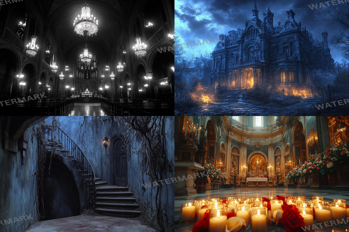 Gothic Architectural Backdrop: 5PNGs for Dark Moody Photography, Victorian Fantasy Structures, Textured Castle Digital Backdrops