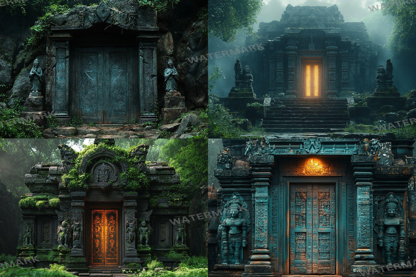 Ancient Temple Door Backdrop: PNGs for Fantasy Adventure Photography, Mystical Stone Archway Portals, Lost Civilization Digital Backdrop