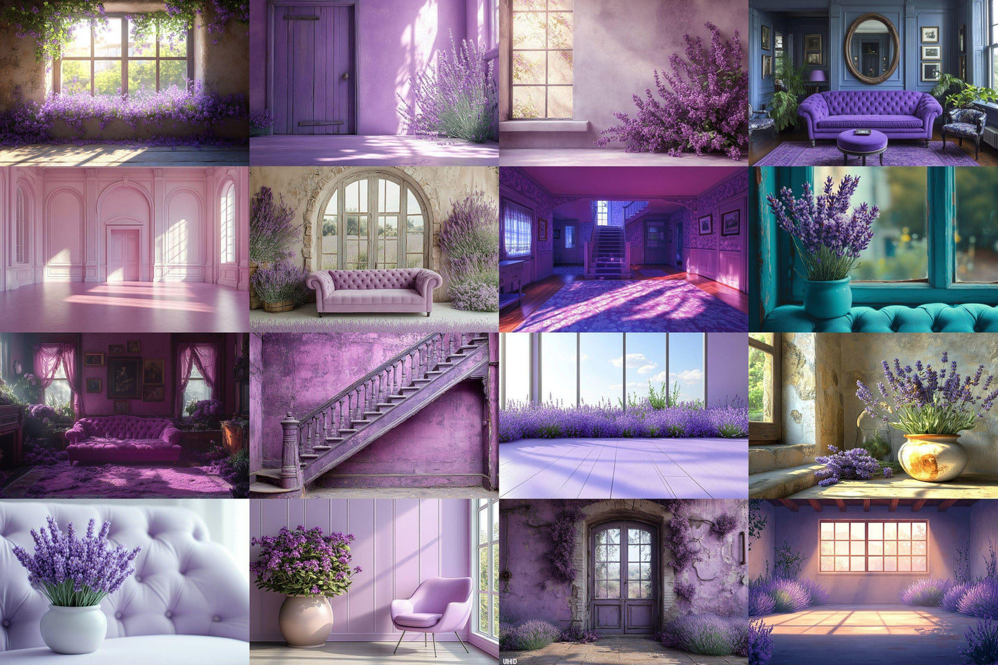 Vintage Studio Lavender Backdrops - Elegant Purple Photography Backgrounds - Floral Interior Scenes - Digital Download - Purple Backdrop Set