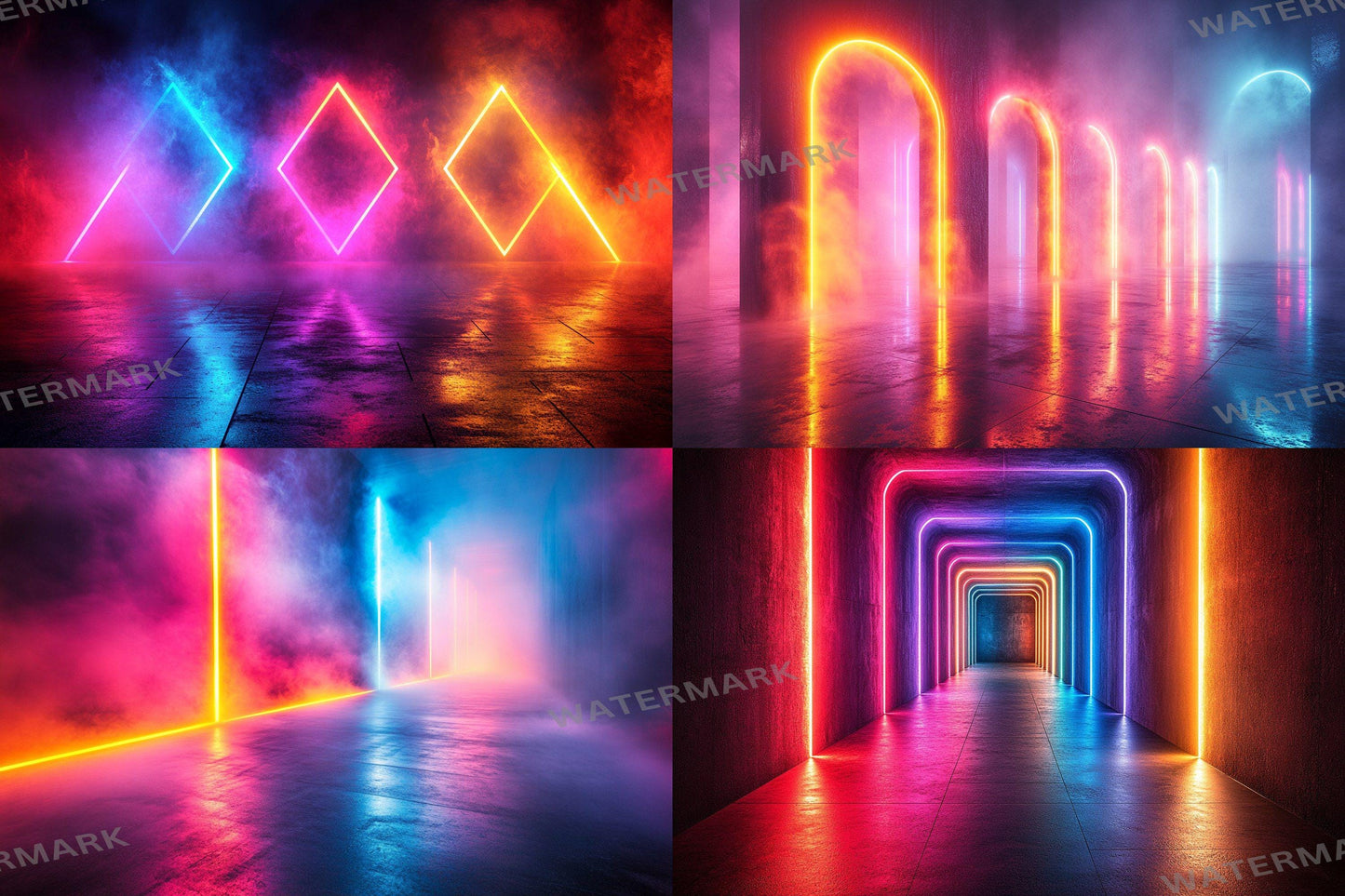 Modern Lightscape Glow Digital Backdrops - 6High-Resolution PNGs for Photography 00x00px - Commercial Use Allowed - Digital Backdrops