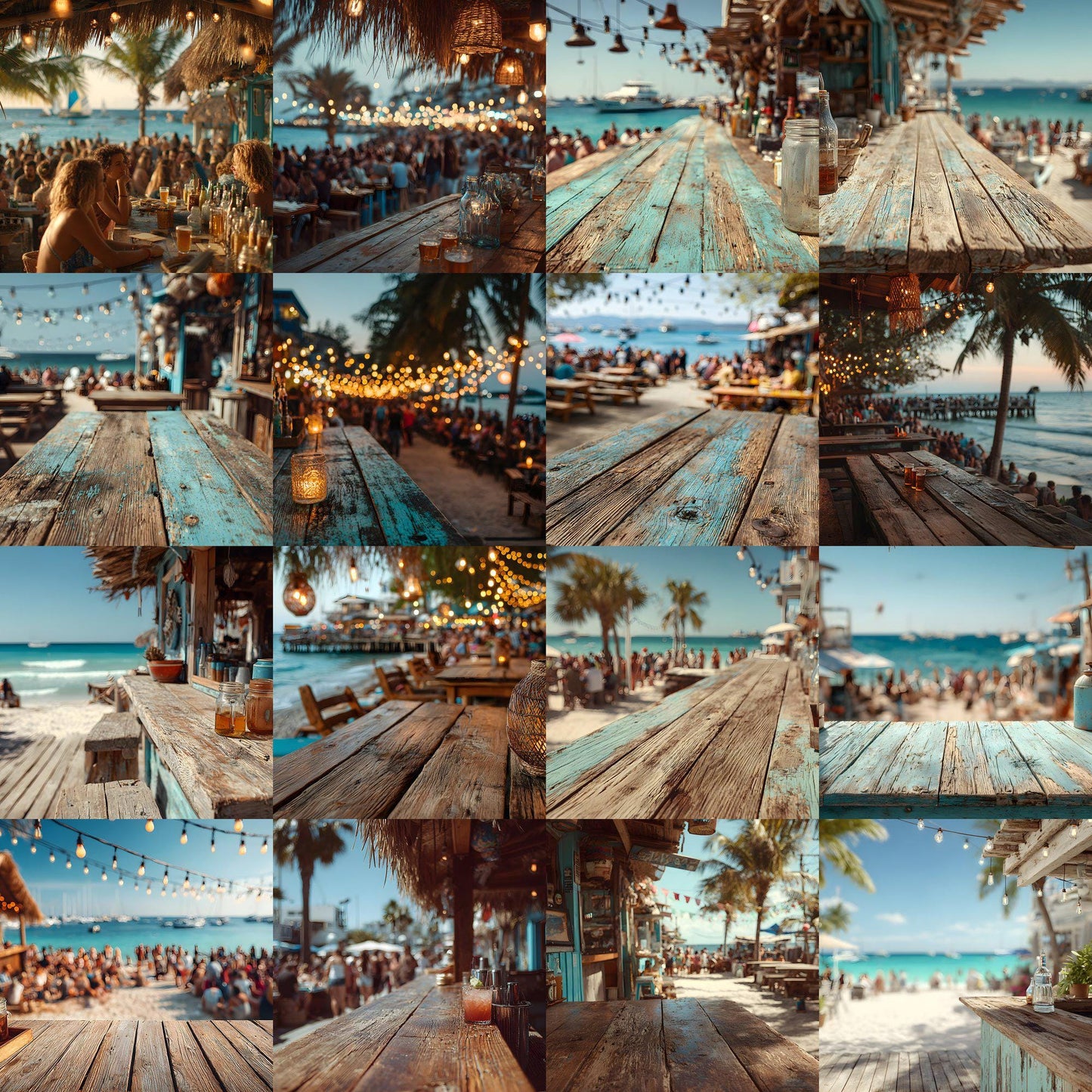 Beach Bar Photography Backdrops - 16 JPGs | Tropical Island Digital Backgrounds, Sunset Party Photo Overlays, Summer Vibe Studio Props