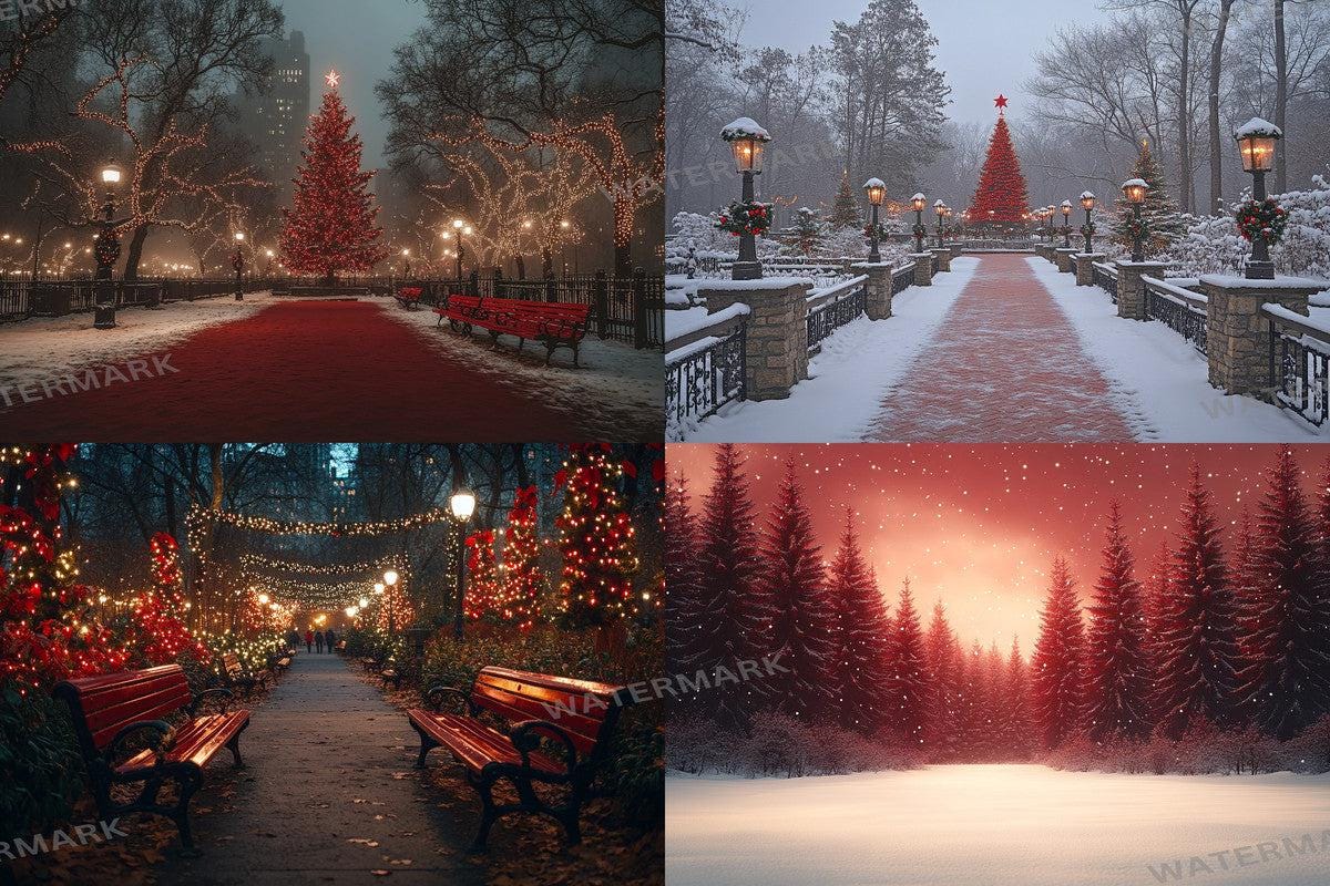 Christmas Park Scene Backdrops for Photography Overlay - Warm Inviting Aesthetic 00x00px
