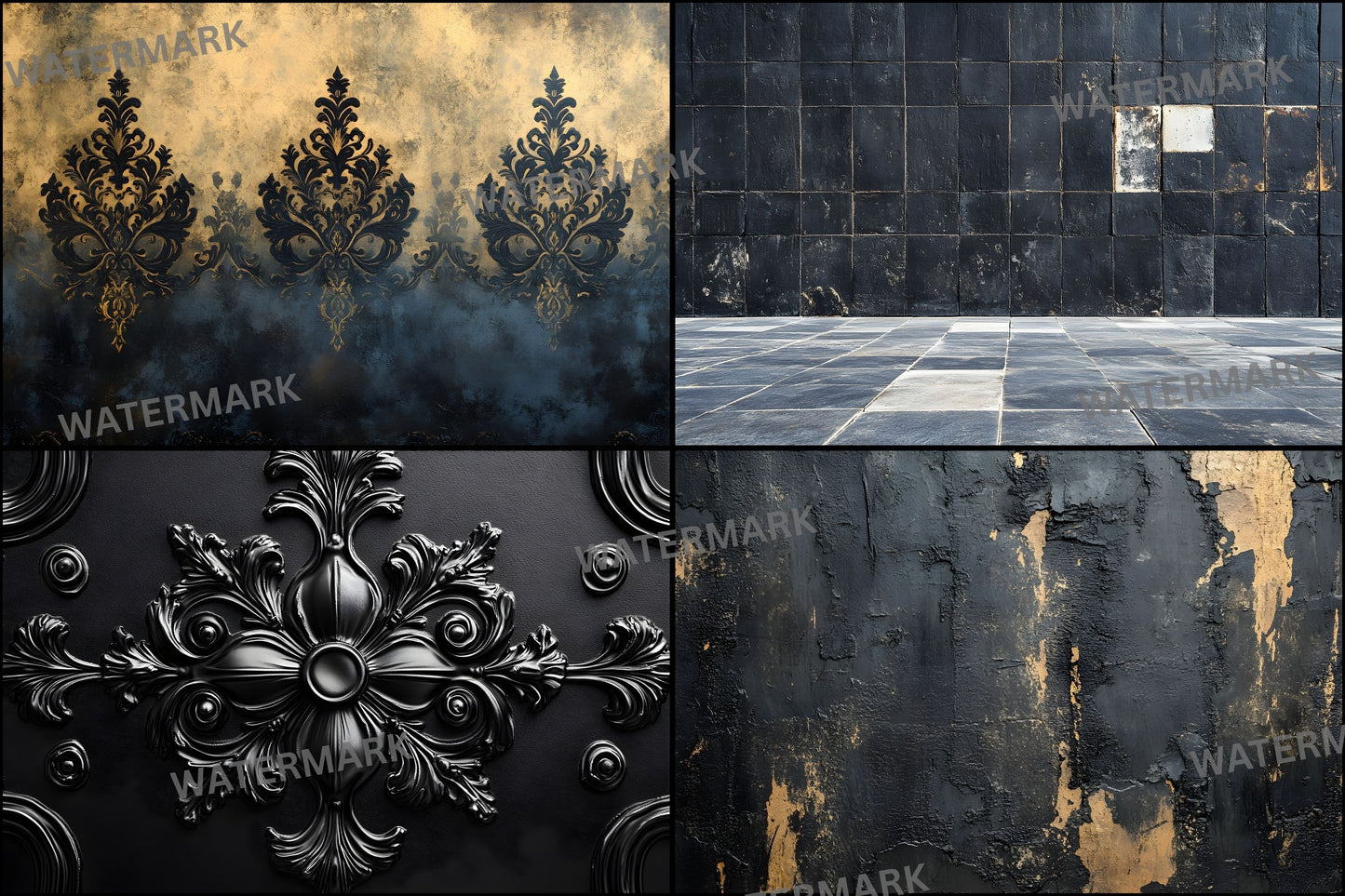 Vintage Black Textured Wall Digital Backdrop, Dark Photography Background for Portrait, Moody Fine Art Texture