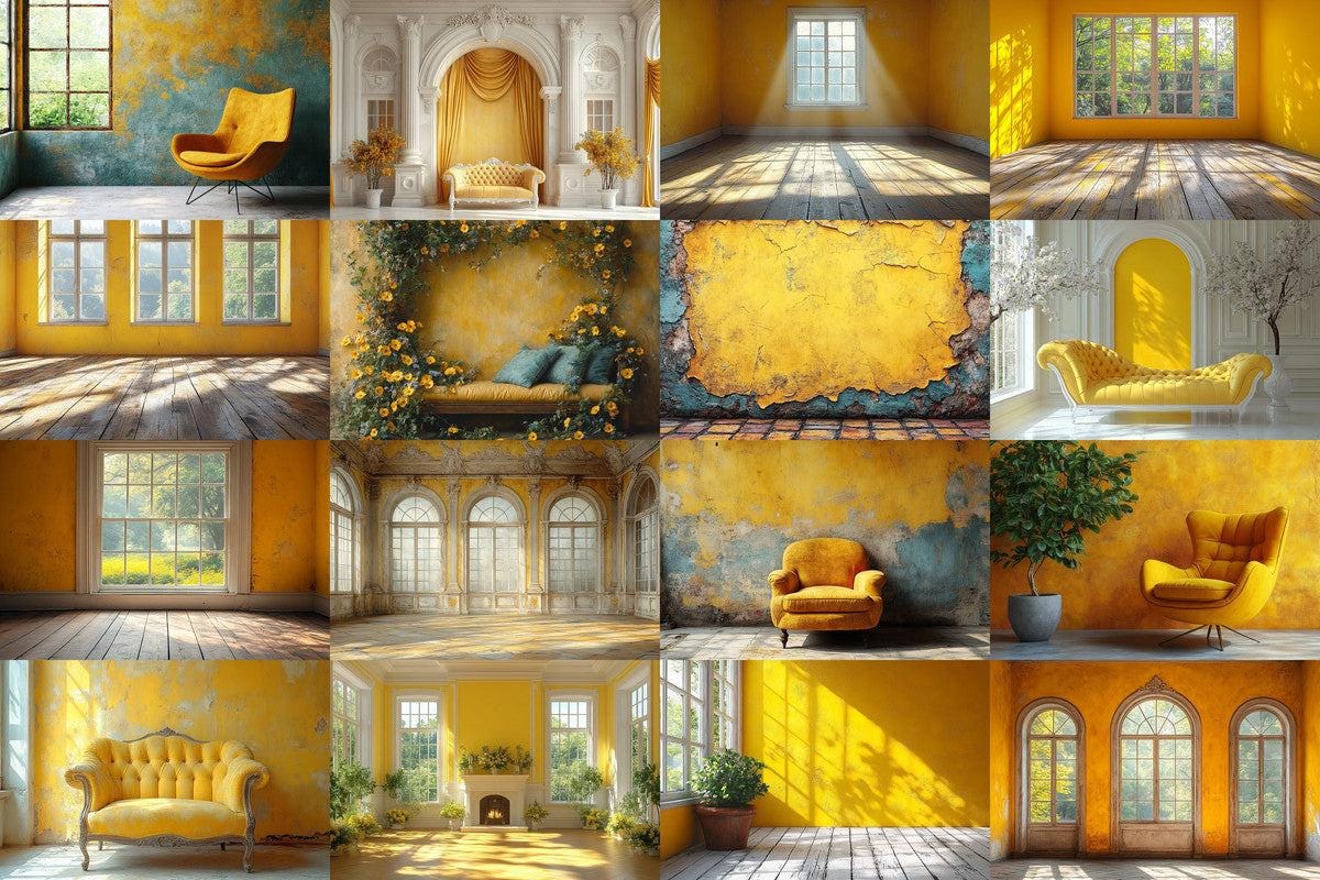 Yellow Vintage Room Backdrops - Warm Aesthetic PNGs for Digital Art Photography Design - 00x00px 32 Ratio