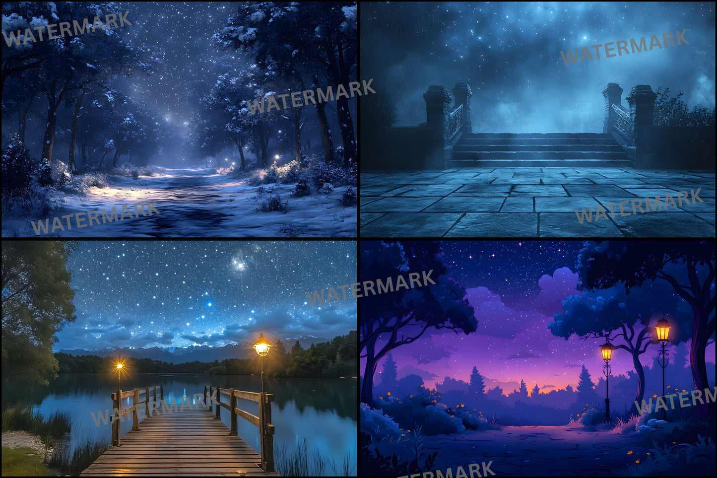 Starry Night Digital Backdrop Bundle, Dreamy Backgrounds for Photography, Celestial Photo Overlays, Magical Night Sky Scenes, LBXD