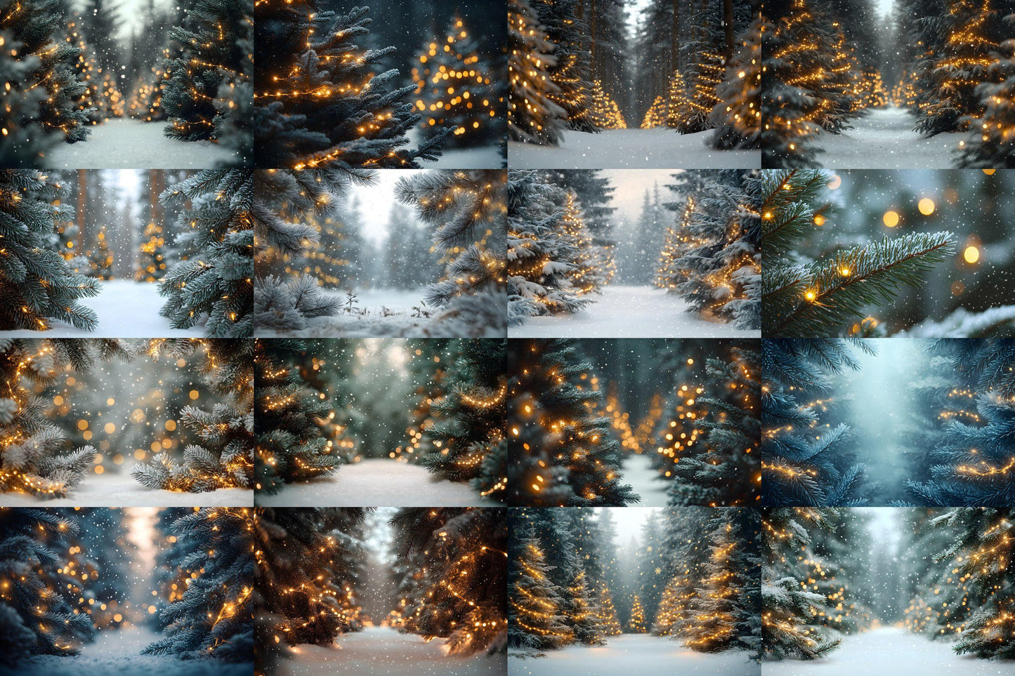 Snowy Forest Backdrops for Winter Photography, Holiday Scenes, and Photoshop Overlays, Christmas Lighting Backgrounds, Winter Backdrops