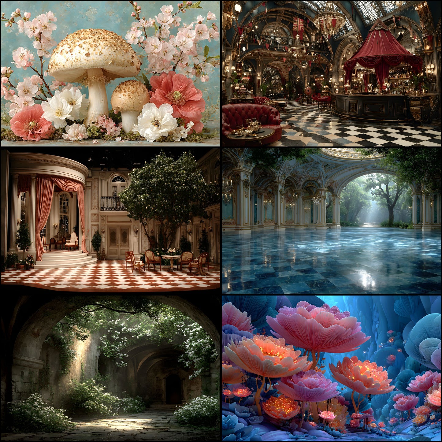 Alice in Wonderland Backdrop Bundle, Whimsical Digital Backgrounds for Photography, Storybook Theme, Fantasy Photo Booth, High-Res Images, Landscape