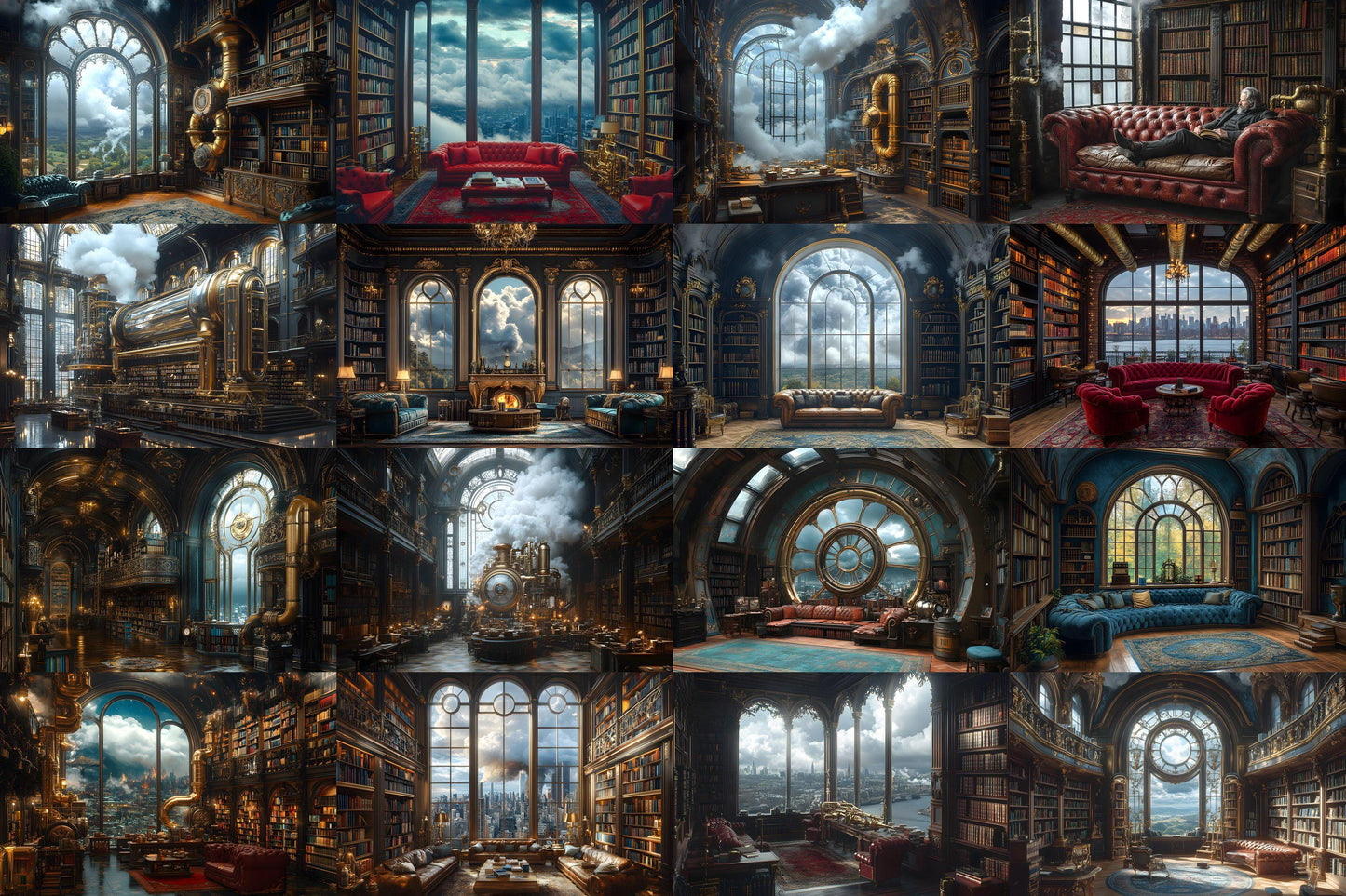 Steampunk Library Charm Backdrops | Vintage Study | Steampunk Bookshelves | Gothic Reading Nook | Digital Backgrounds