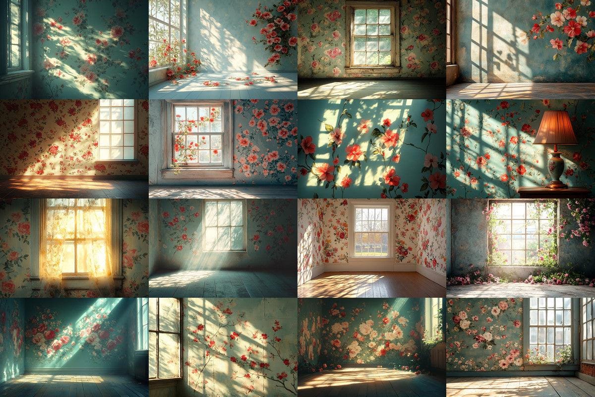 Vintage Floral Wallpaper Photography Backdrops - Textured Digital Art Aesthetic for Artists Designers - 00x00px PNGs
