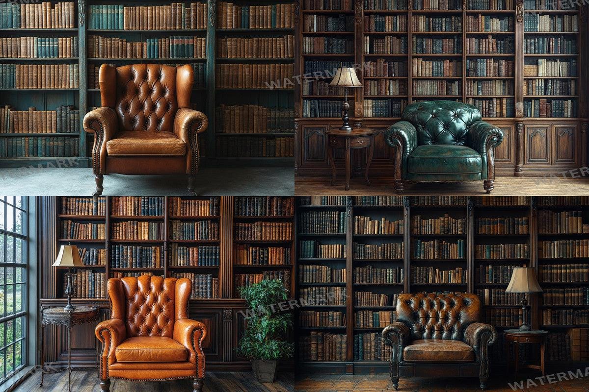 Warm Aesthetic Grand Victorian Bookcase Backdrops for Digital Artists Photographers - Ideal for Inviting Designs - 00x00px PNGs