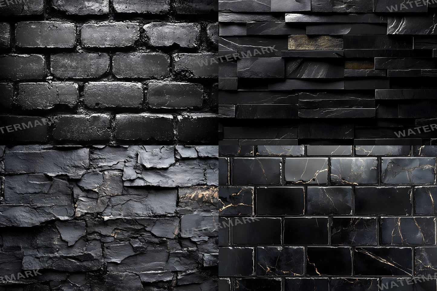 Sleek Black Brick Backdrops - Dark Urban, Industrial Texture, Moody Digital Backgrounds