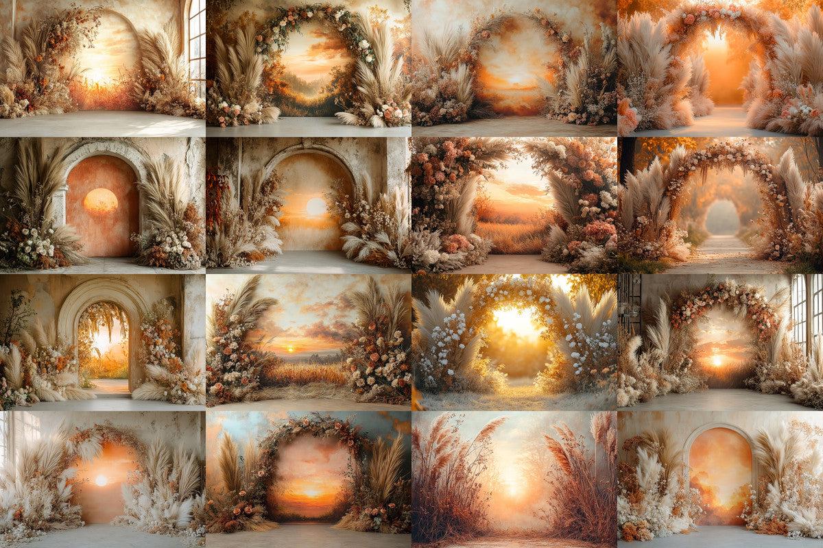 Boho Background - Sunset Arch Photography Backdrops - 8Warm Aesthetic PNGs for Digital Art & Photography - Commercial Use