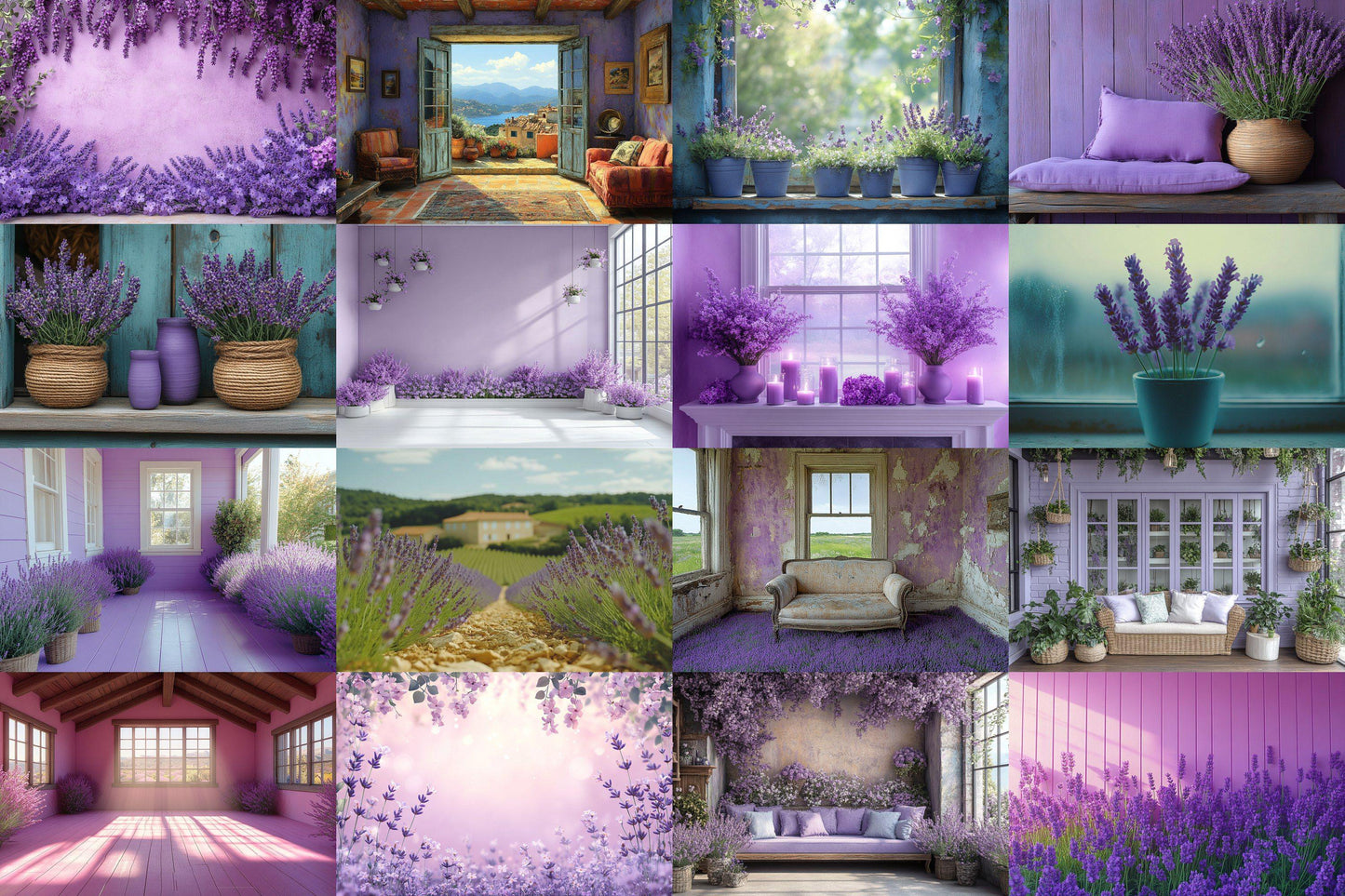 Vintage Studio Lavender Backdrops - Elegant Purple Photography Backgrounds - Floral Interior Scenes - Digital Download - Purple Backdrop Set