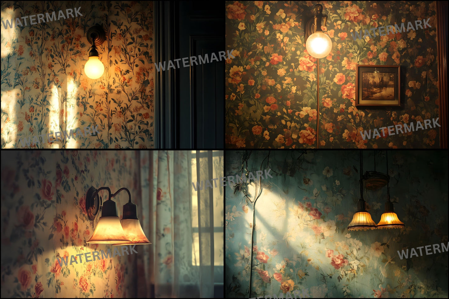 Vintage Wallpaper Room Digital Backdrop, Photography Backgrounds, Antique Interior Photo Prop, High-Res Image for Photographers