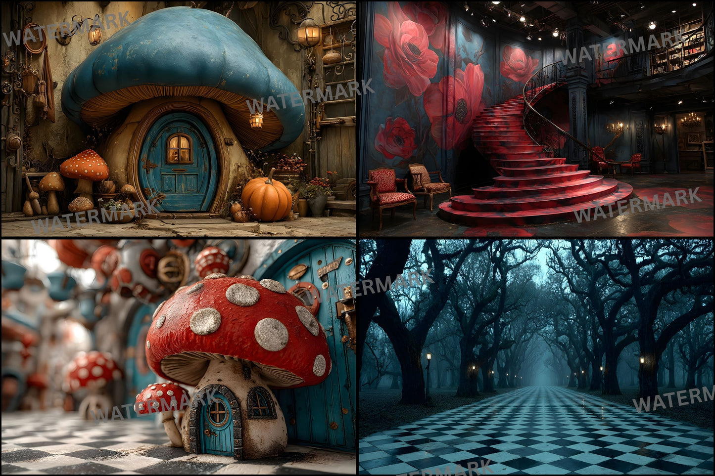 Alice in Wonderland Backdrop Bundle, Whimsical Digital Backgrounds for Photography, Fantasy Portrait Photography, Storybook Theme, Ratio