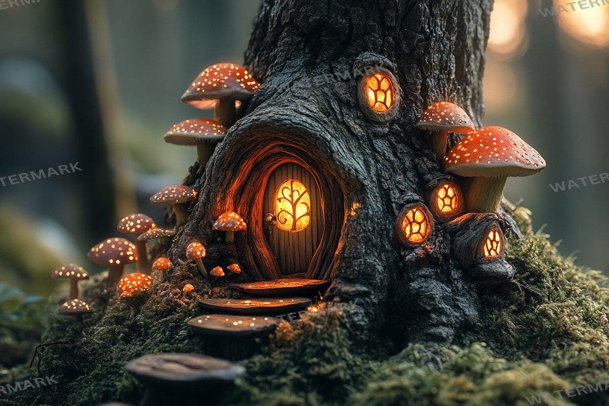 Magical Fairy Door Backdrops, Enchanted Forest Treehouse Digital Background, Whimsical Fantasy Secret Garden - Photoshop - Photo Editing