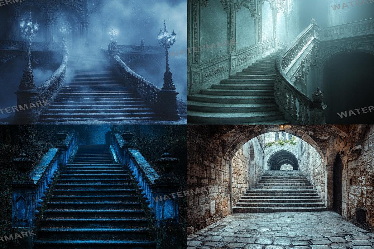 Dark Stone Staircase - Gothic Photography Backdrop - Photoshop Overlay - Haunted Background - Fantasy & Photo Editing - Gothic Backdrops